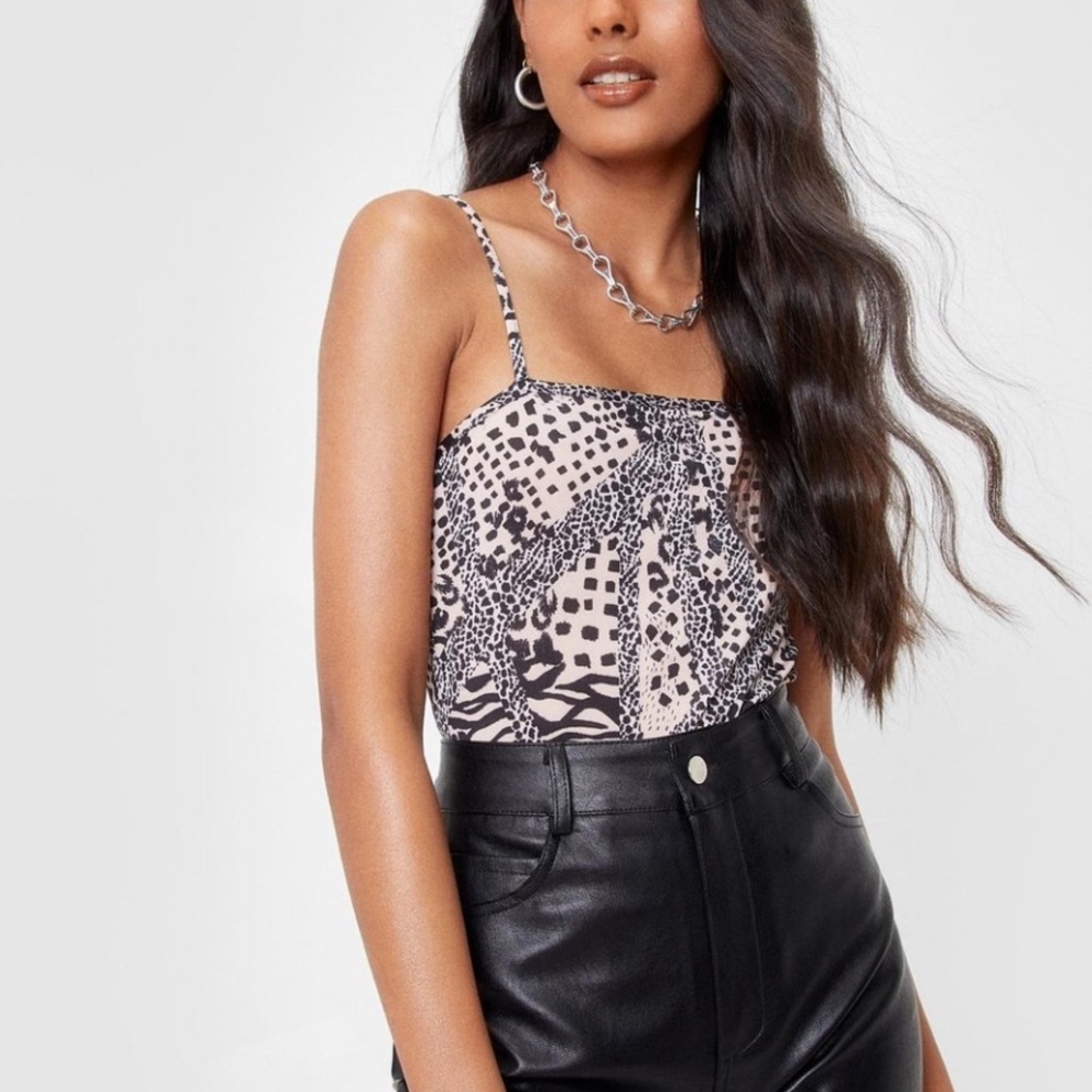NWT! Nasty Gal Black and White Leopard Print Bodysuit